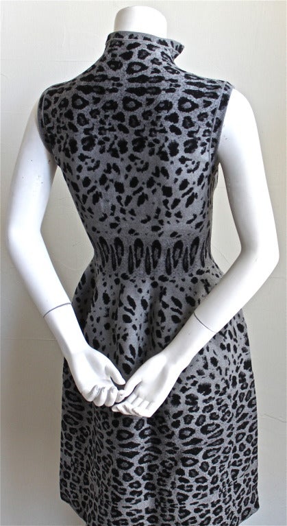 AZZEDINE ALAIA leopard knit dress with full length zipper 3