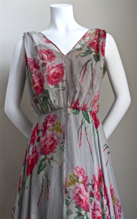 1950 MARCEL ROCHAS haute couture floral silk gown with important provenance In Good Condition In San Fransisco, CA