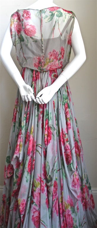 Women's 1950 MARCEL ROCHAS haute couture floral silk gown with important provenance