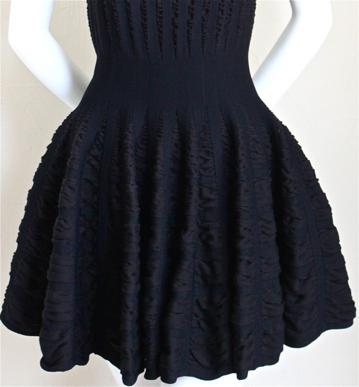 AZZEDINE ALAIA black mini dress with full ruched skirt