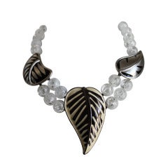 1990's YVES SAINT LAURENT enameled leaf necklace with lucite beads 1