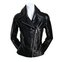 Vintage 1980's AZZEDINE ALAIA black leather motorcycle jacket