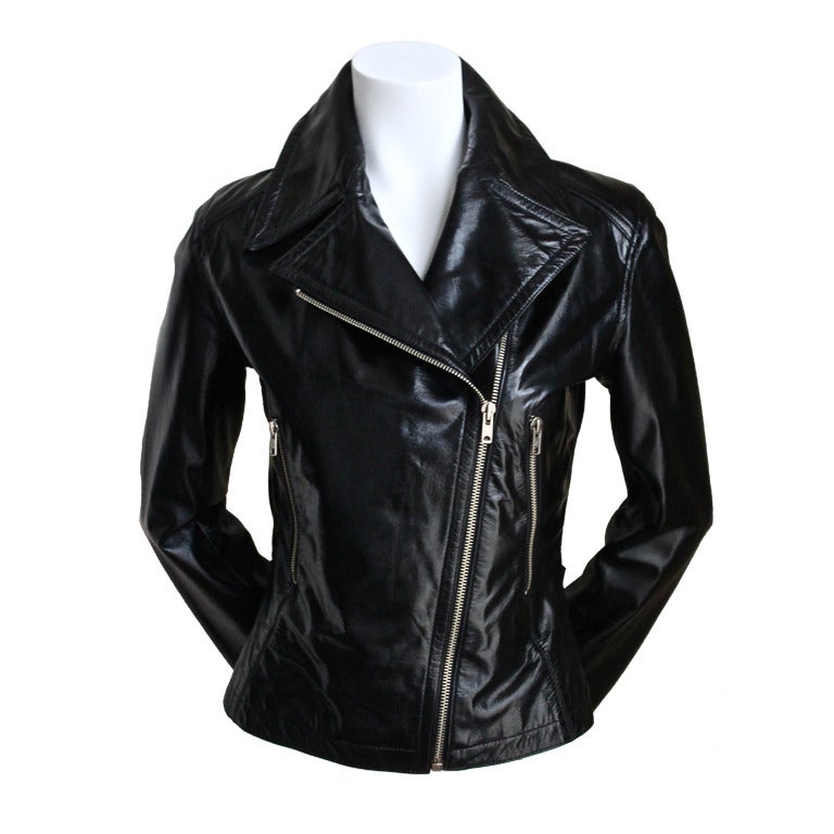 1980's AZZEDINE ALAIA black leather motorcycle jacket