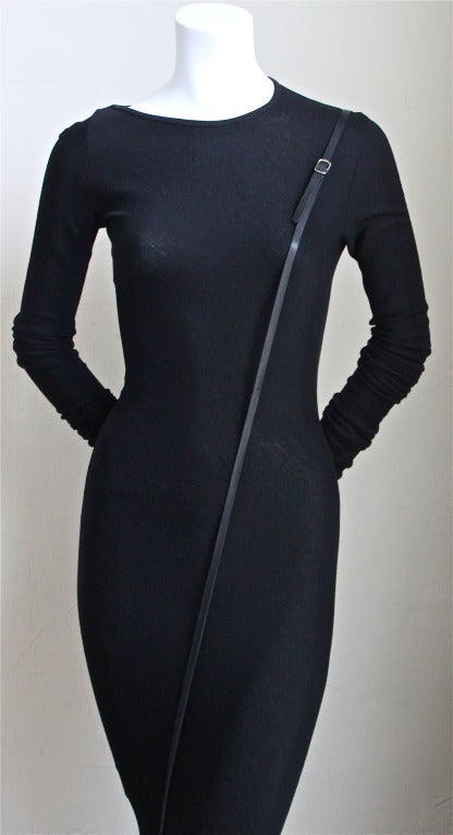 JEAN PAUL GAULTIER jet black wool jersey bias cut gown with metal rings