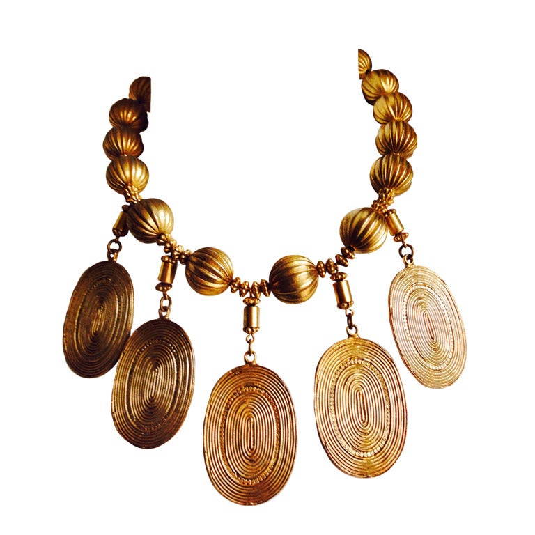 1970's YVES SAINT LAURENT gilt coin necklace