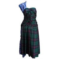 COMME DES GARCONS asymmetrical ruched tartan wool dress