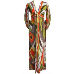1960's EMILIO PUCCI printed silk jersey gown with tassel
