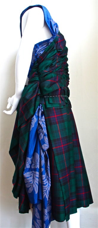 COMME DES GARCONS asymmetrical ruched tartan wool dress In Excellent Condition In San Fransisco, CA