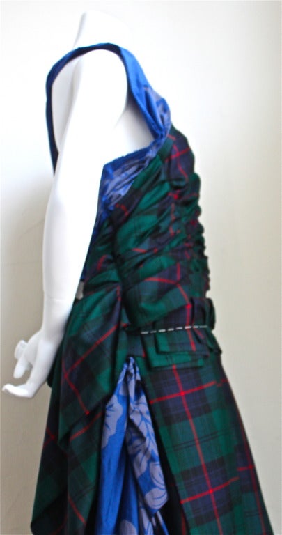 COMME DES GARCONS asymmetrical ruched tartan wool dress 3