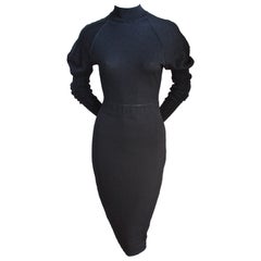 1990's AZZEDINE ALAIA black dress with mutton sleeves and set in waist