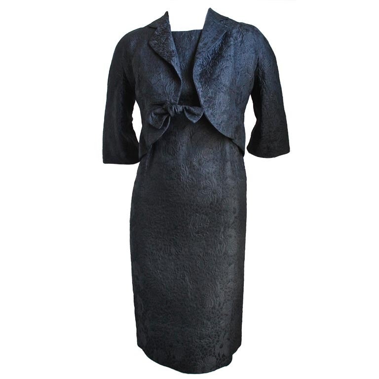 1960's BALENCIAGA haute couture black brocade dress and jacket For Sale ...
