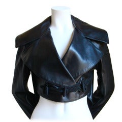 AZZEDINE ALAIA black leather jacket with shawl collar & frog closure - 1991 3