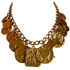 1980's YVES SAINT LAURENT gilt coin charm necklace