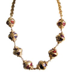 Vintage YVES SAINT LAURENT gilt and enamel oriental necklace
