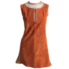 1970's GUCCI suede minidress with woven sides