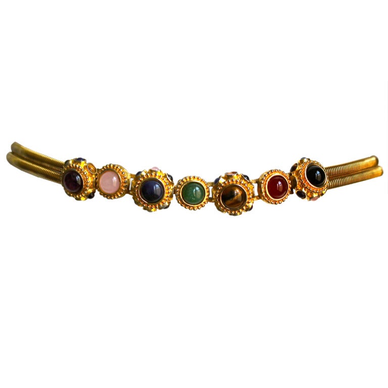 1970's Judith Leiber gilt belt with semi-precious cabochons