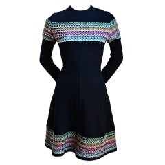 1990's AZZEDINE ALAIA back flared dress with colorful chenille trim