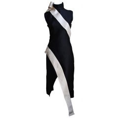 2001 ALEXANDER MCQUEEN black silk gazar dress with cream sash