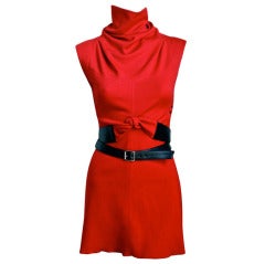 1990's AZZEDINE ALAIA red wool dress with black wrap belt