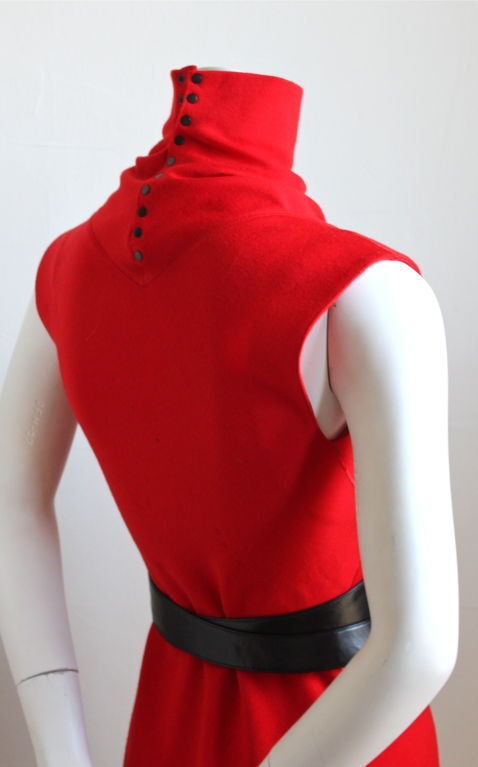 1990's AZZEDINE ALAIA red wool dress with black wrap belt In Excellent Condition In San Fransisco, CA