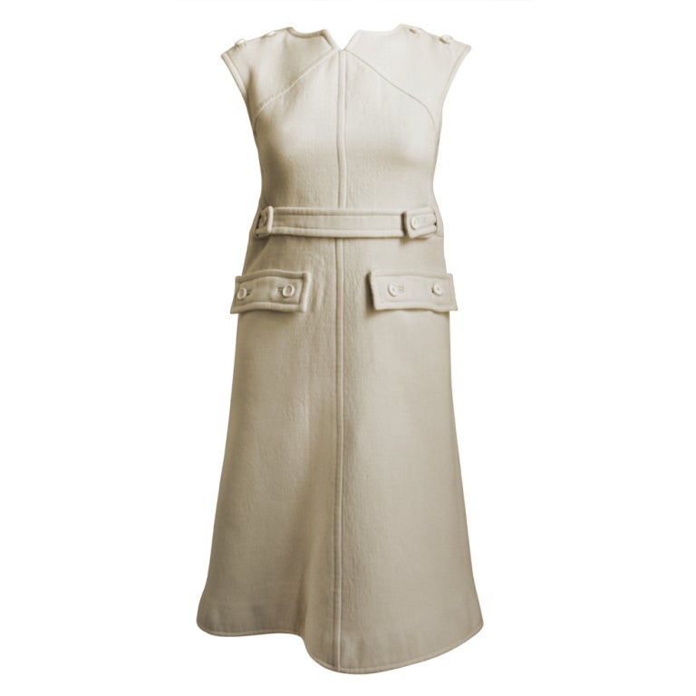 1960's COURREGES numbered haute couture cream A-line wool dress