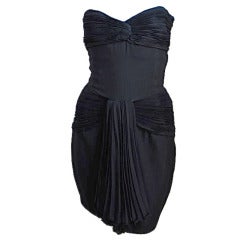 1980's VALENTINO black pleated strapless dress 10