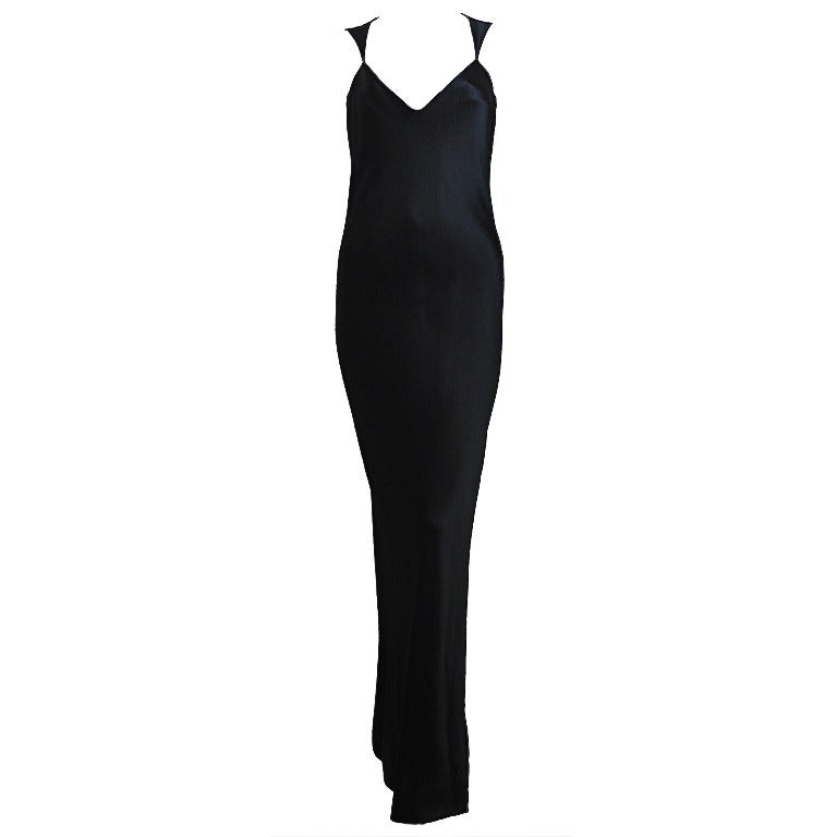 1970's HALSTON black hammered silk bias cut gown
