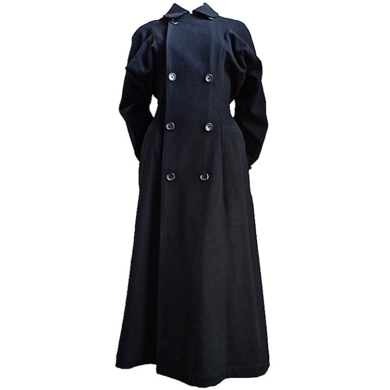 1994 COMME DES GARCONS dramatic black felted wool coat with dolman sleeve