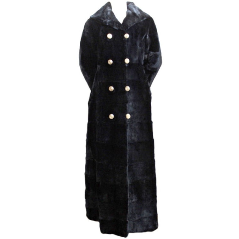1950's REVILLON full length sheared fur coat with gold buttons