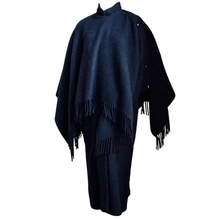 JEAN-CHARLES DE CASTELBAJAC black cape coat with fringe