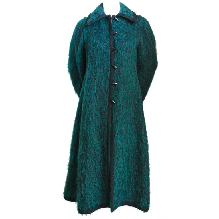 1970's YVES SAINT LAURENT emerald green mohair coat For Sale at 1stDibs
