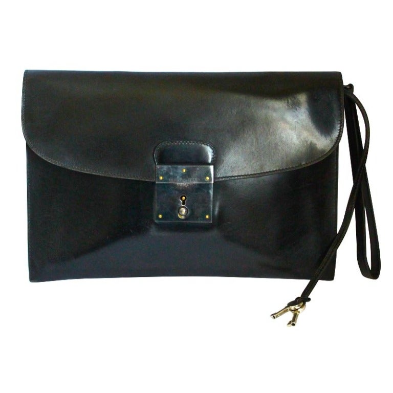vintage HERMES black box leather pouchette clutch at 1stDibs