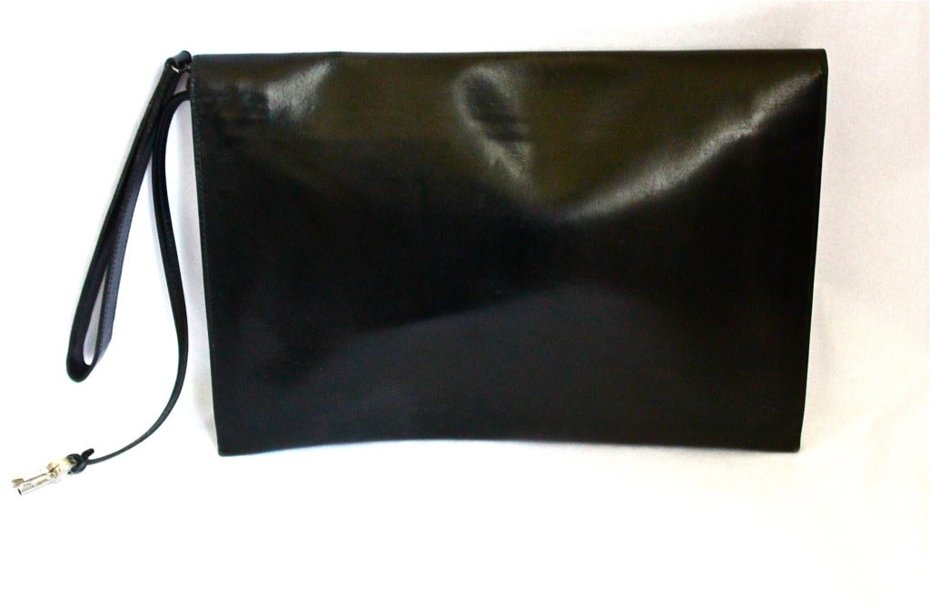 Women's vintage HERMES black box leather pouchette clutch