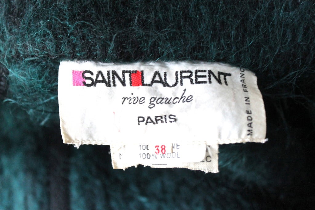 1970's YVES SAINT LAURENT emerald green mohair coat For Sale at 1stDibs