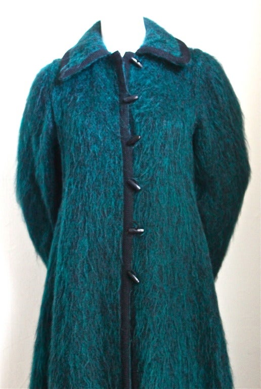 1970's YVES SAINT LAURENT emerald green mohair coat For Sale at 1stDibs