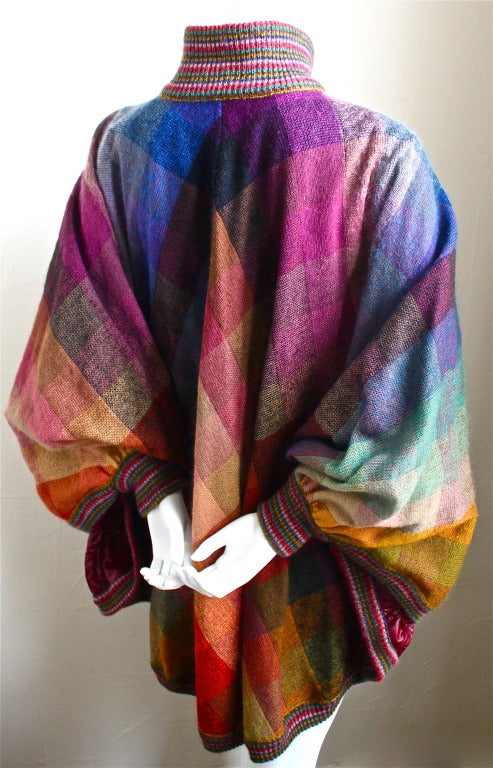 1980's MISSONI checked wool poncho with reversible lining at 1stDibs