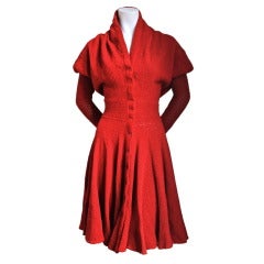 AZZEDINE ALAIA red chenille dress with shawl collar