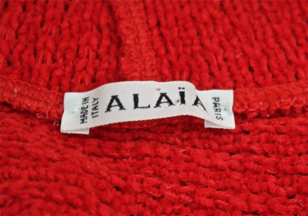 AZZEDINE ALAIA red chenille dress with shawl collar In Excellent Condition In San Fransisco, CA