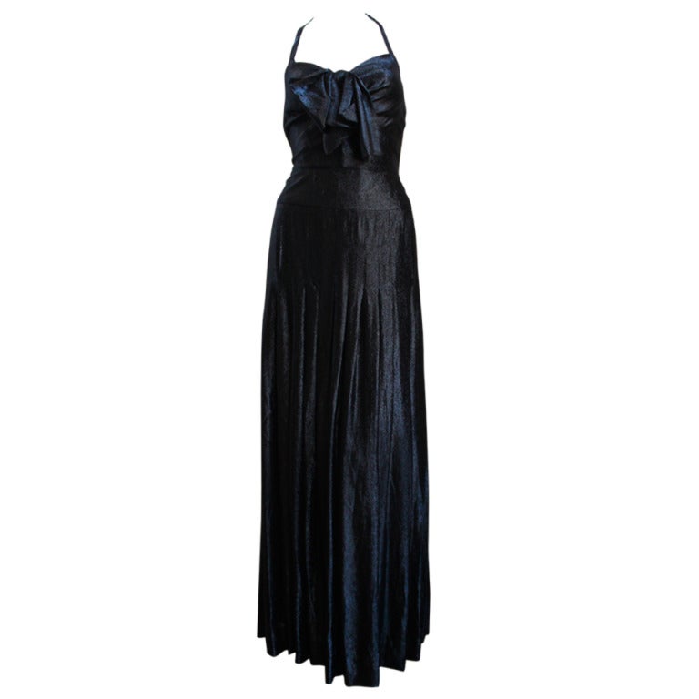 1983 CHANEL black lurex gown with bow and keyhole For Sale at 1stDibs