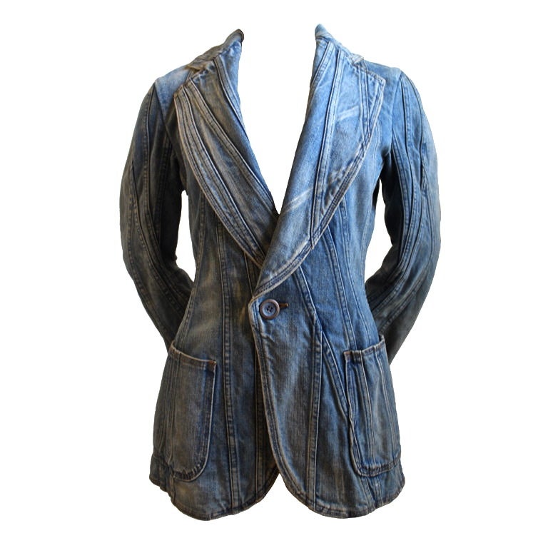 2002 JUNYA WATANABE denim patchwork runway jacket For Sale at 1stDibs