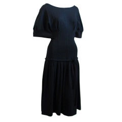 1990's COMME DES GARCONS black knit dress with voluminous sleeves and drop waist