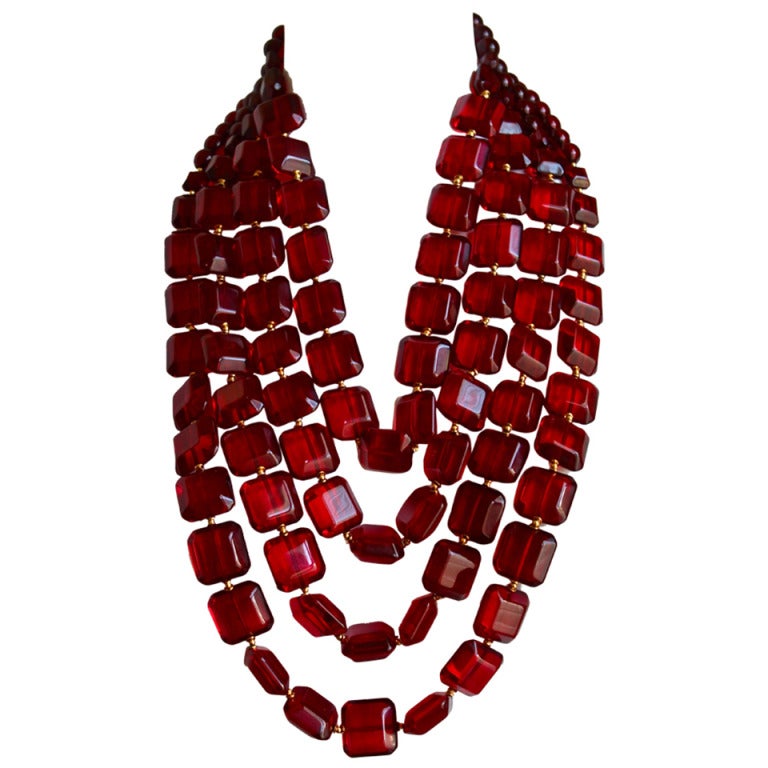 1980
s VALENTINO oversized graduated necklace with ruby faceted beads