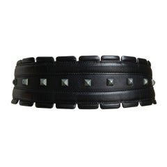 Retro 1990's AZZEDINE ALAIA black leather belt with silver pyramid studs