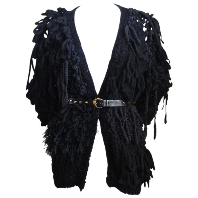 RODARTE black hand-knit and looped cardigan sweater runway 2008 For Sale