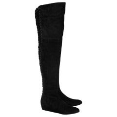 unworn AZZEDINE ALAIA back suede over the knee boots with corset detail - 40