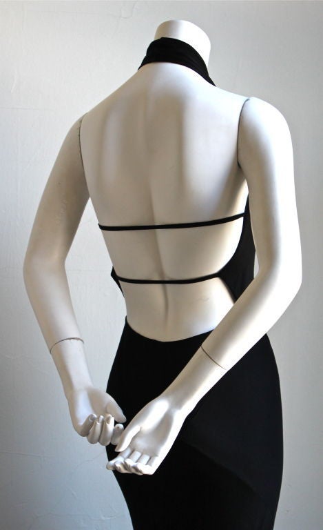 1991 AZZEDINE ALAIA jet black backless halter gown In New Condition In San Fransisco, CA