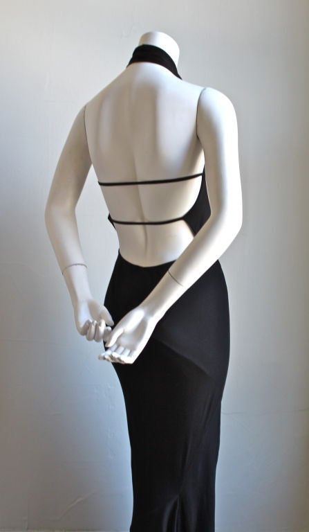 Women's 1991 AZZEDINE ALAIA jet black backless halter gown