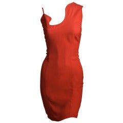 1990's THIERRY MUGLER persimmon asymmetrical dress