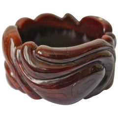 Yves Saint Laurent brown wood grain resin cuff, 1970s 