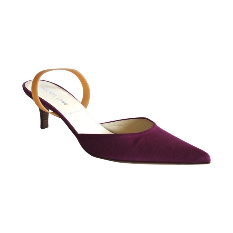 unworn 90 s HELMUT LANG magenta jersey heels with industrial rubber band ankle strap 38 5 at 1stDibs